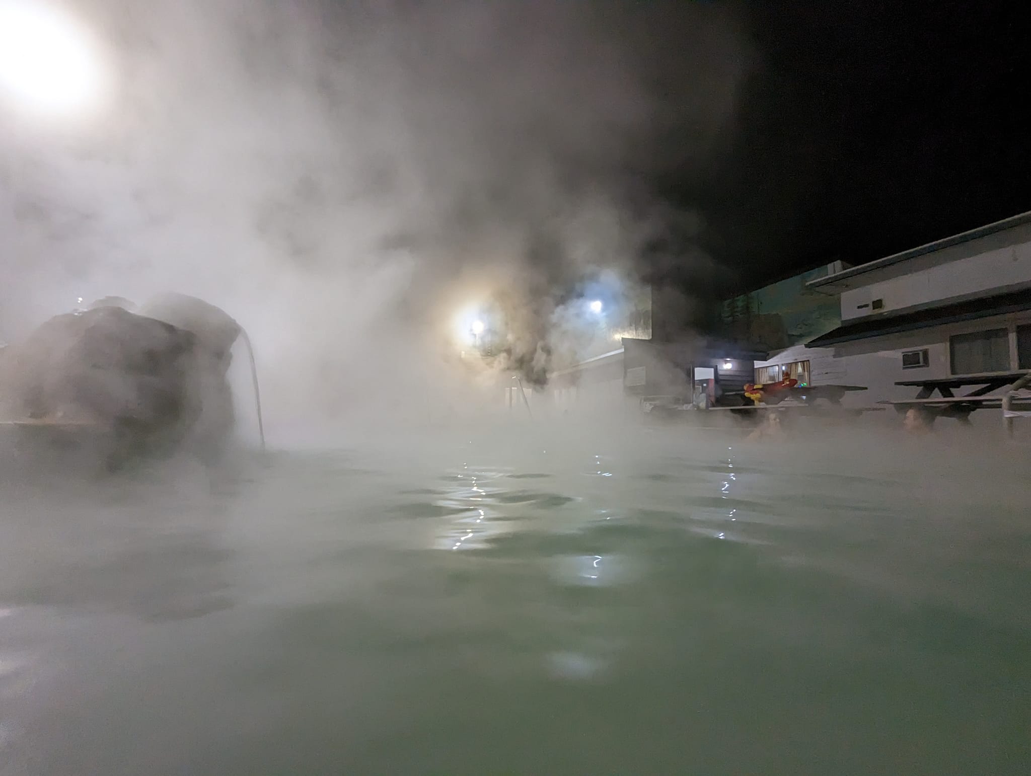 Steam over hot springs pool